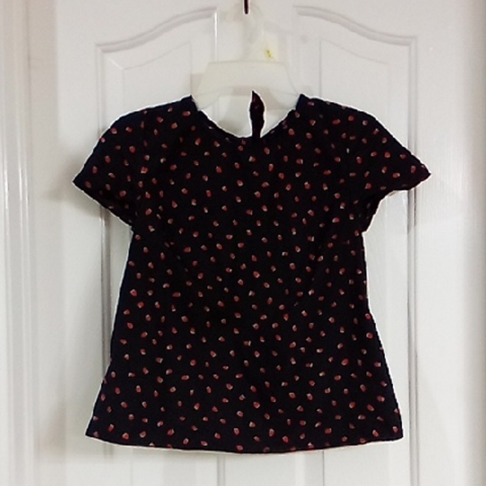 Madewell Black Blouse with Red Strawberries Design